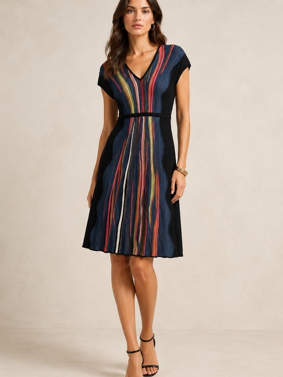 Missoni Dresses & Skirts - Missoni Black Midi Dress Multicolor Vertical Stripes